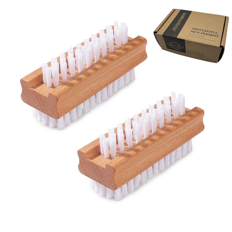 SAMEBUTECO 2 Pack Non-Slip Wooden Hand & Nail Brush,Dual-Sided Fingernail Scrub Brush for Deep Cleaning Nails,Hands & Feet Heavy Duty Mechanic Hand Brush with Stiff Bristles and Molded Beech-wood Grip - Image 1